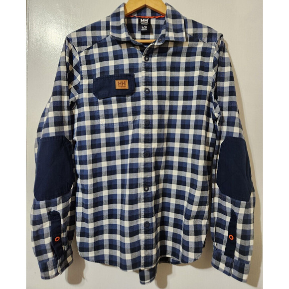 Helly Hansen Blue and White Plaid Casual Button Down Shirt - Picture 2 of 7
